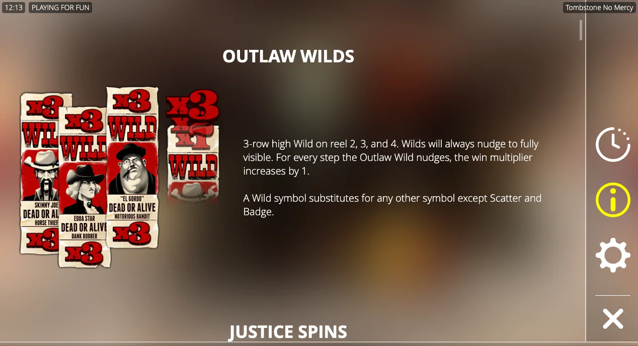 Tombstone No Mercy APP mobile interface and symbols